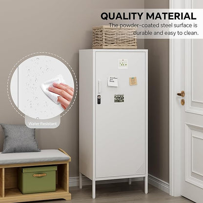 Metal Locker Cabinet Lockable Bathroom Storage Cabinet Black 4 Tier Employee Lockers for Home, School, Office, Garage (White, 19.69" D x 15.75" W x 49.21" H)