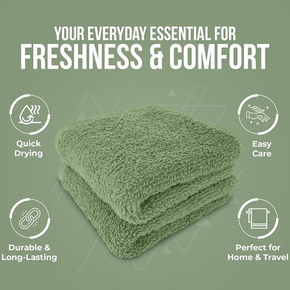 DAN RIVER 24 Pack Cotton Wash Cloths Set for Showering [12x12] Sage Green | Lighter Weight, Quick to Dry, Super Soft & Absorbent Face Towels, Hotel Quality, Perfect for Bathroom, Gym, Spa