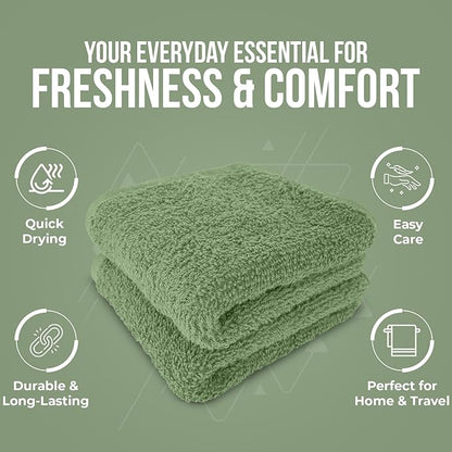 DAN RIVER 12 Pack Cotton Wash Cloths Set for Showering [12x12] Sage Green | Lighter Weight, Quick to Dry, Super Soft & Absorbent Face Towels, Hotel Quality, Perfect for Bathroom, Gym, Spa