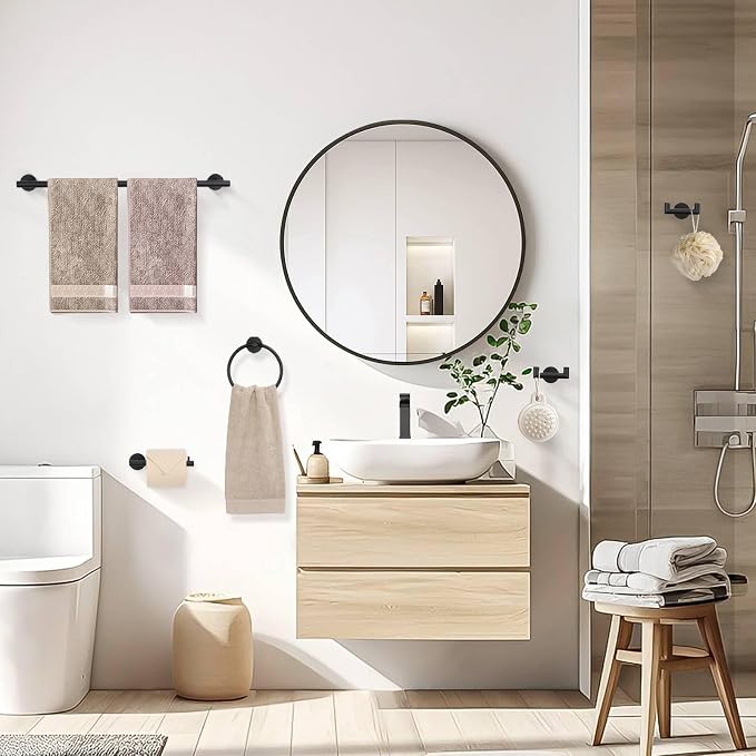 5 Pieces Towel Bar Set Matte Black Bathroom Hardware Accessories Set Stainless Steel Towel Racks Set for Bathroom,Wall Mounted 23.6 Inch Bathroom Hardware Set