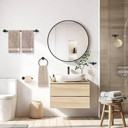 5 Pieces Towel Bar Set Matte Black Bathroom Hardware Accessories Set Stainless Steel Towel Racks Set for Bathroom,Wall Mounted 23.6 Inch Bathroom Hardware Set