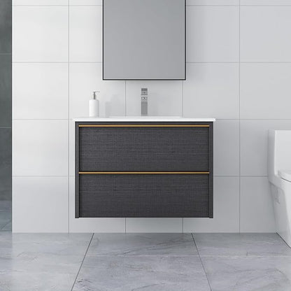 30 Inch Bathroom Vanity with Sink, Floating Vanity Bathroom, Modern Wall Mount Bathroom Cabinet, Double Drawers, Gold Handle, Suitable for All Kinds of bathrooms (with Sink, 30")