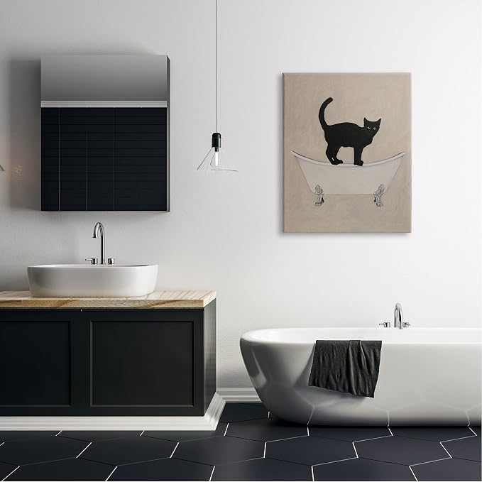 Black Cat Claw Foot Bathtub, 30 x 40 Inch Canvas Wall Art | Stupell Industries · By Coco de Paris · Ready to hang · Bathroom novelty decor · Made in USA
