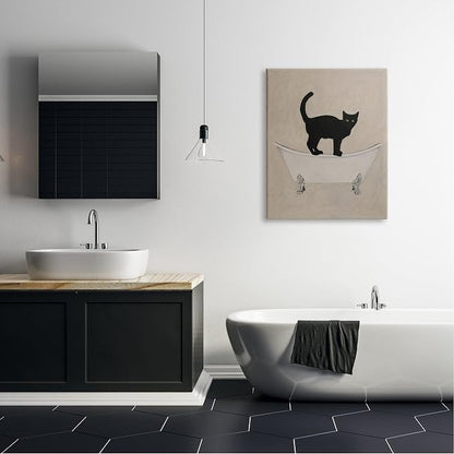 Black Cat Claw Foot Bathtub, 30 x 40 Inch Canvas Wall Art | Stupell Industries · By Coco de Paris · Ready to hang · Bathroom novelty decor · Made in USA