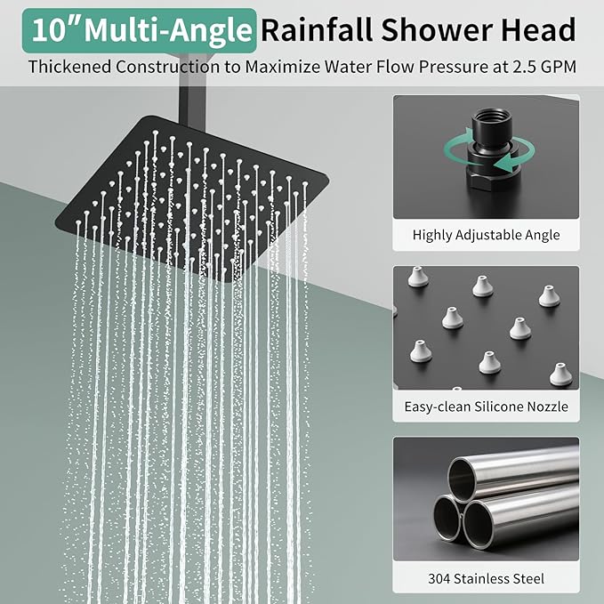 Shower Faucet Set Shower System - SR SUN RISE Matte Black Shower Trim Kit with Dual Shower Head, 10'' Ceiling Rainfall 6'' Wall Mount with Handheld Shower for Couples, Complete 6 Diverter Valve