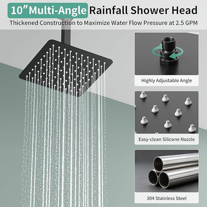 Shower Faucet Set Shower System - SR SUN RISE Matte Black Shower Trim Kit with Dual Shower Head, 10'' Ceiling Rainfall 6'' Wall Mount with Handheld Shower for Couples, Complete 6 Diverter Valve