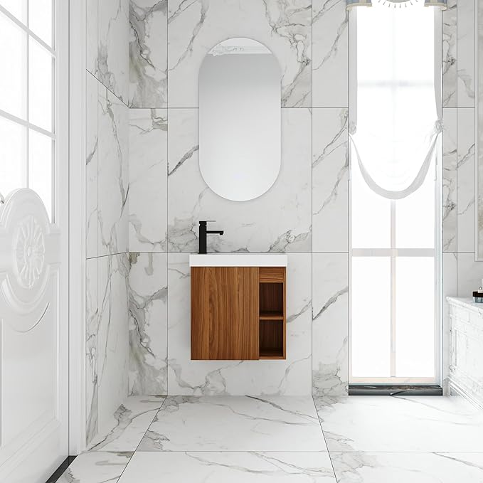 20 Inch Wall Mount Bathroom Vanity, 20'' Floating Bathroom Vanity with Sink, Single Sink Cabinet Combo, Modern Storage Cabinet, with Soft Closing Doors and Storage Shelf, 07520