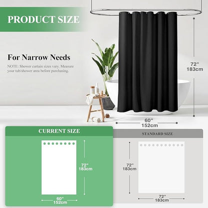 Stall Waffle Shower Curtain 256 GSM Heavy Fabric 60x72 Black | 60 Inch Wide, Thick Cloth, Weighted Hem, Water Repellent, Hotel Luxury Polyester Shower Curtain Set for Bathroom 10 Hooks