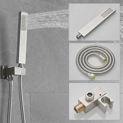 Brushed Nickel Shower System 10 Inches Bathroom Luxury Rain Shower Head with Handheld Combo Set Wall Mounted High Pressure Rainfall Shower Head System Shower Faucet with Valve and Trim Kit