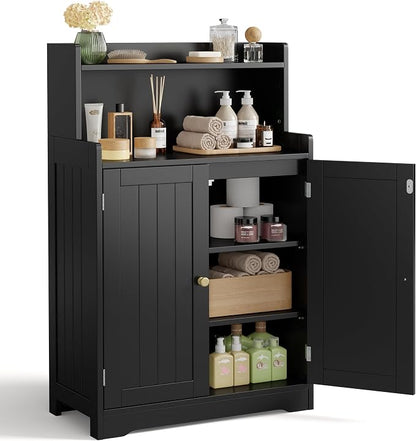 Gizoon Small Bathroom Storage Cabinet, Freestanding Organizer, Black | 40" H Floor Pantry Cabinet with Doors, Adjustable Shelves, for Dining Room, Kitchen, Living Room, Hallway