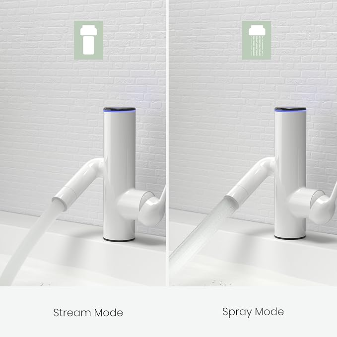 Cactus Bathroom Faucet – Single Hole Basin Tap with Water-Powered LED Temperature Display, 360° Swivel, 2 Water Modes, Easy DIY Install, Cream White