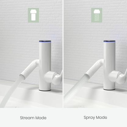 Cactus Bathroom Faucet – Single Hole Basin Tap with Water-Powered LED Temperature Display, 360° Swivel, 2 Water Modes, Easy DIY Install, Cream White