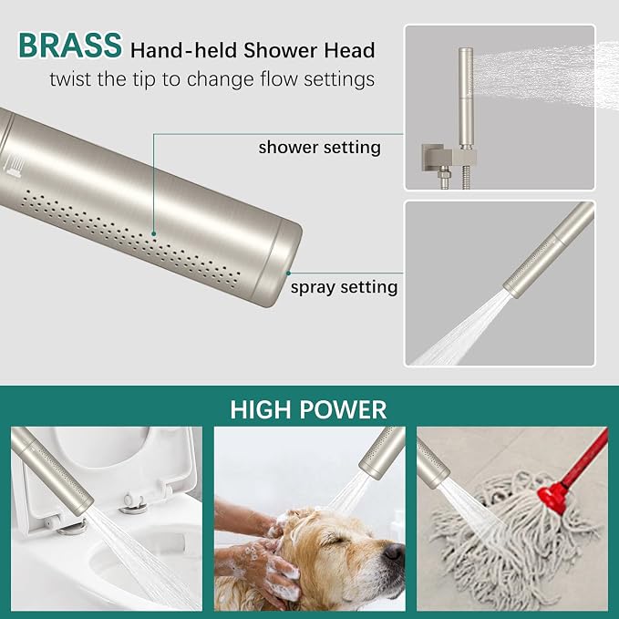 Hoimpro 12 Inch Rainfall Shower Faucet with 4 Full Body Shower Jet Fixtures Combo, Wall Mounted Shower System Set with Rain Mixer Shower Head and 2 in 1 Spray Handheld Showerhead, Brushed Nickel