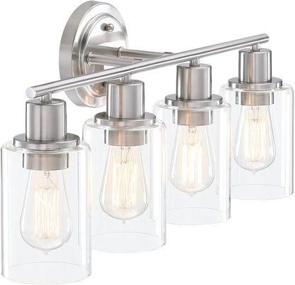 Brushed Nickel 4-Light Bathroom Light Fixture Over Mirror Sink, 4-Light Bathroom Vanity Lights Brushed Nickel Vanity Wall Sconce for Mirror