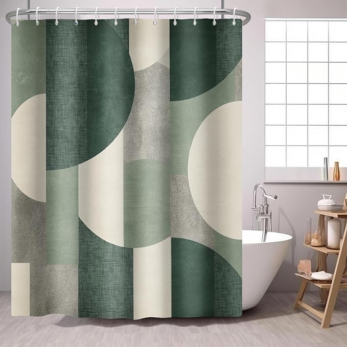 Green Shower Curtain Abstract Modern Geometry Circles Contemporary Style Sage Green Fabric Shower Curtains Decor Modern Bath Curtain Bathroom Accessories 72x72 Inches