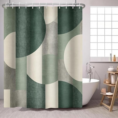 Green Shower Curtain Abstract Modern Geometry Circles Contemporary Style Sage Green Fabric Shower Curtains Decor Modern Bath Curtain Bathroom Accessories 72x72 Inches