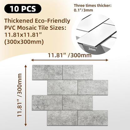 Peel and Stick Backsplash Tile for Kitchen & Bathroom Walls (Matte Grayish Textured, 10 Tiles - 9.7 sq. ft. (0.9 m²))