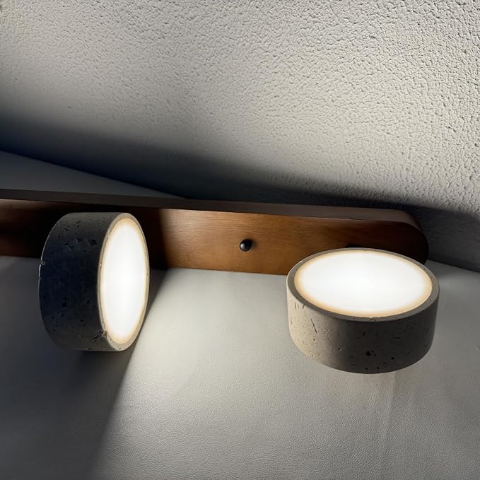 Dark Wood Farmhouse Bathroom Vanity Light Natural Stone Shade | Travertine 3 Lights Linear Bathroom Wall Sconce Rotatable LED Wall Light Over Mirror - Walnut Color