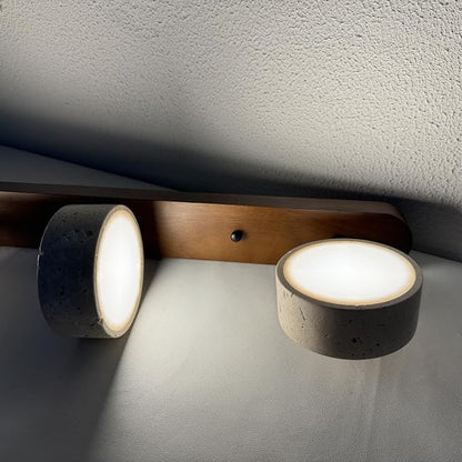 Dark Wood Farmhouse Bathroom Vanity Light Natural Stone Shade | Travertine 3 Lights Linear Bathroom Wall Sconce Rotatable LED Wall Light Over Mirror - Walnut Color