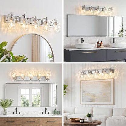 Bathroom Light Fixtures Over Mirror, 2 Lights Vanity Lights with Hammered Glass Shade, 37" Chrome Farmhouse Bathroom Light Fixtures for Bedroom, Porch, Hotel, Mirror Cabinet