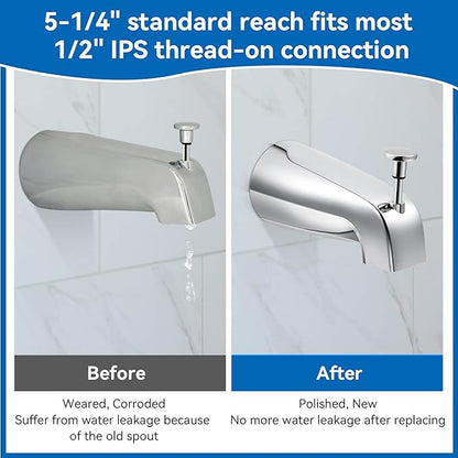 Dreyoo 5 1/4 Inch Bathroom Tub Spout Compatible with Westbrass E531D-1F-62, Fits Wall Front Mount Tub Spout with Shower Diverter 1/2'' IPS Inside Thread Bathtub Faucet (Chrome)