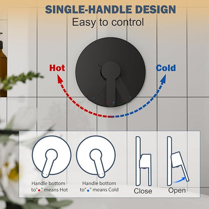 Tub Shower Faucet, Matte Black Shower Faucet Set with 8-Inch All-Metal Rainfall Showerhead and Bathtub Spout, Single-Handle Tub Shower-Trim Kit Included Valve, Matte Black