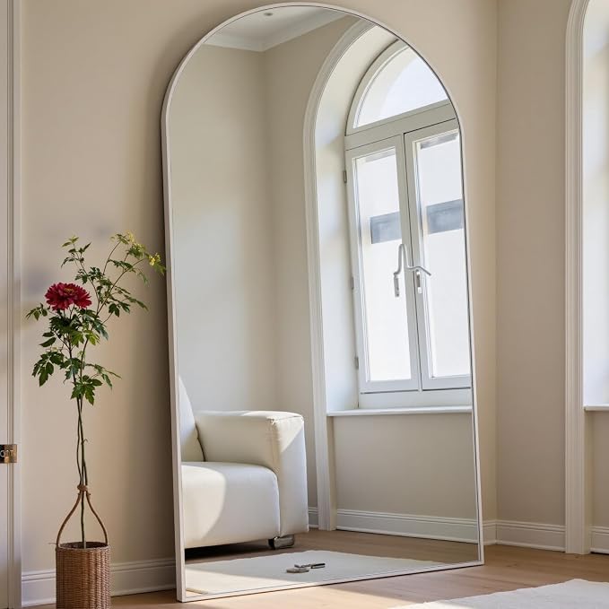 Dewfig Arched Full Length Mirror, 71"x30" Large Floor Mirror, White | Aluminum Alloy Frame Full Body Mirror, HD Shatterproof Tempered Glass, Lean/Stand/Wall for Living Room,Bedroom, Dressing Room
