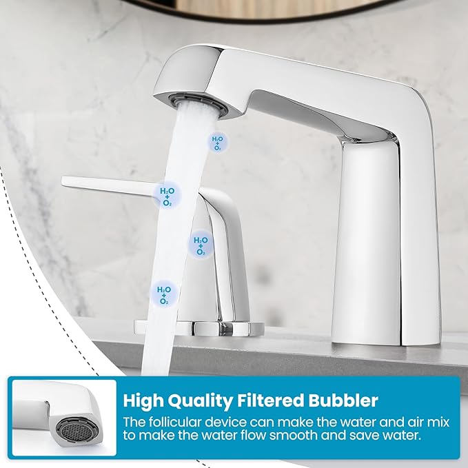 gotonovo Bathroom Sink Faucet 3 Holes 2 Handles Widespread 8 Inch Bathroom Faucet with Pop Up Drain Hot Cold Water Supply Lines Lavatory Vanity Mixer Tap, Thick Style, Polish Chrome