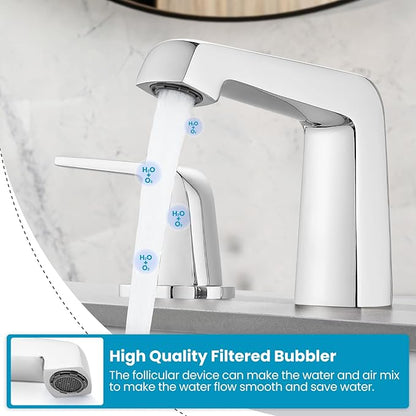 gotonovo Bathroom Sink Faucet 3 Holes 2 Handles Widespread 8 Inch Bathroom Faucet with Pop Up Drain Hot Cold Water Supply Lines Lavatory Vanity Mixer Tap, Thick Style, Polish Chrome