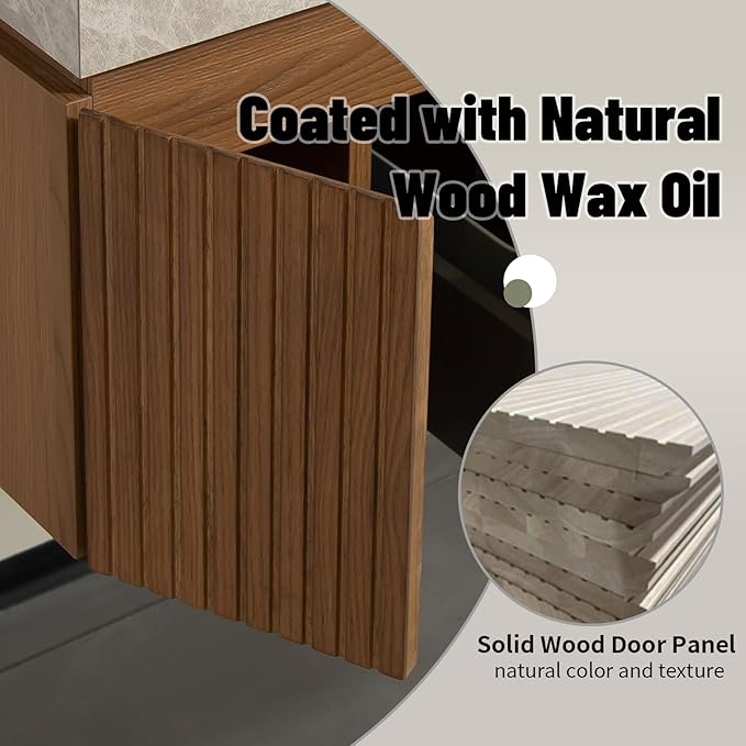 Bathroom Vanity with Sink 30 Inch, Floating Bathroom Vanity Sink Cabinet with Drawer and Door, Undermount Sink & Light Gray Sintered Stone Top, Pre-Assembled,Brown Oak