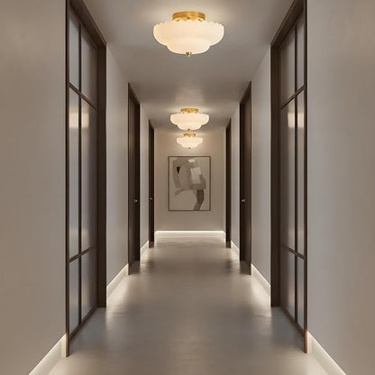 Glass Semi Flush Mount Ceiling Light Fixture,Gold,11.8 in,3-Lights | Milk White Frosted Glass,E26 Base,Support Dimmable,for Hallway,Bedroom,Bathroom,Entryway,Kitchen,Foyer,Closet,Laundry Room