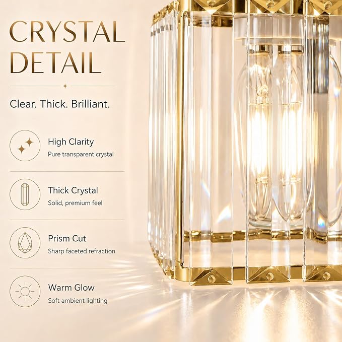 Lxybcce Bathroom Vanity Lights Over Mirror - Easy Installation with Clear Guide, 5-Light Shadow-Free Design, Gold Crystal Finish - for Modern Home Bathroom Lighting Fixtures in DIY Projects