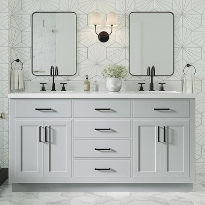 ARIEL Hepburn 66-inch Bathroom Vanity Base Cabinet,Solid Wood, 4 Soft Closing Doors, 6 Dovetail Drawers, Grey