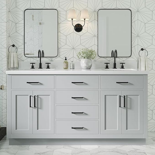 ARIEL Hepburn 66-inch Bathroom Vanity Base Cabinet,Solid Wood, 4 Soft Closing Doors, 6 Dovetail Drawers, Grey