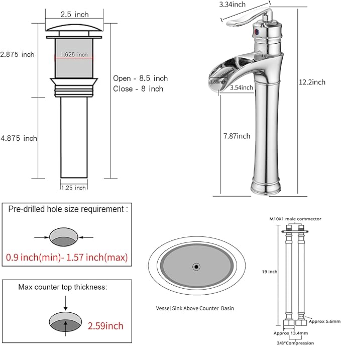 Chrome Bathroom Faucet GGStudy Waterfall Bathroom Faucet Single Handle One Hole Tall Body Farmhouse Bathroom Vessel Sink Faucet Vanity Faucet Matching with Pop Up Drain