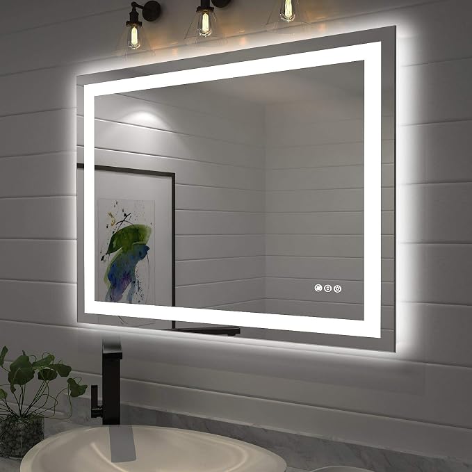 LED Bathroom Mirror 40"X32" with Front Light and Backlit | Stepless Dimmable, Anti-Fog, Shatter-Proof, HD Reflection, Memory, 3 Colors Lighting, UL Listed (Horizontal/Vertical)