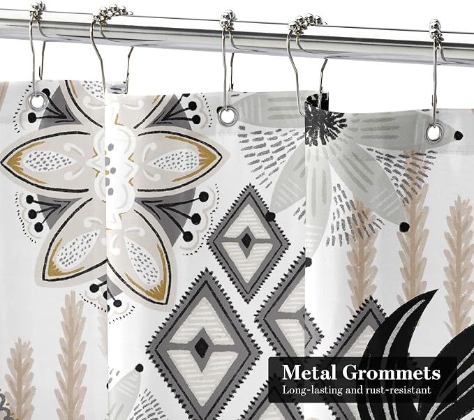 Boho Floral Shower Curtain, White Botanical Fabric Curtain, 36 x 72 | Boho floral, vintage botanical, dark floral, rustic farmhouse, colorful flowers, fabric shower curtain