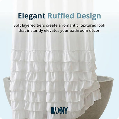 VCNY Home Ruffled Tier Fabric Shower Curtain, Melanie White - 72" x 72" | 100% Polyester | Long Lasting & Easy Clean | Sophisticated Design | Pair with Shower Curtain Liner & Hooks (Not Included)