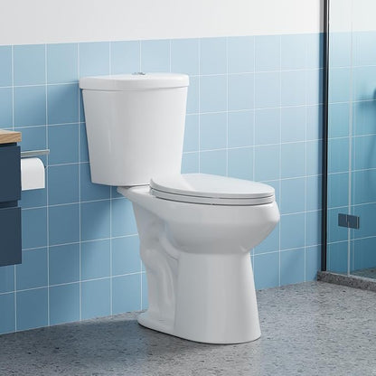 Two Piece Toilet with 19" ADA Height, Elongated Ceramic Bowl and Locking PP Lid -Dual Flush, CUPC Certified, Water Efficient