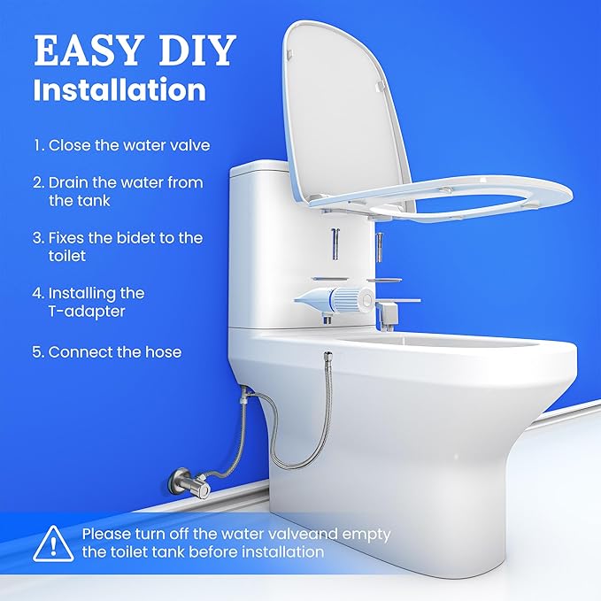Ultra-Slim Dual-Nozzle Bidet Attachment - Adjustable Cold Water Pressure, Stainless Steel, Hygiene Upgrade, Non-Electric Bidet, (White)