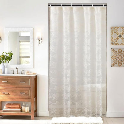 TUDECO Ivory Lace Stall Shower Curtains for Narrow Bathroom, 36''W x 72''L | 36 Shower Curtain, Vintage Flora, Brightens Space, Gentle Privacy,Scalloped Edges, Attached Valance, Reinforced Holes