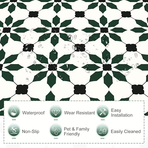 MORCART 20PCS 7.87" x 7.87" Peel and Stick Floor Tile, Black Green | Self-Adhesive DIY Vinyl Flooring, Removable and Waterproof Tile Sticker for Bathroom, Kitchen, Wall, Bedroom, Stairs