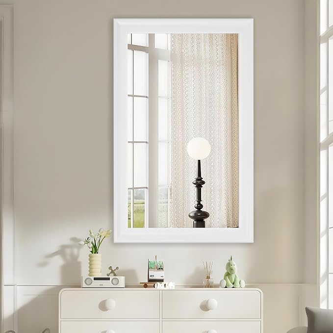 White Wall Mirror for Bathroom,Rectangle Large 30 x 48 inch Vanity Mirrors | Rustic Hanging Mirror for Living Room,Bedroom,Entryway