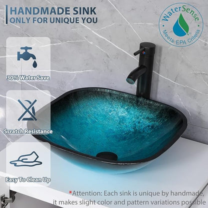 eclife 84" Modern Bathroom Vanity Sink Combo Freestanding Cabinet with Small Side Cabinet, Turquoise Square Glass Vessel Sink, Water Save Faucet, Drain (Gray+A10)