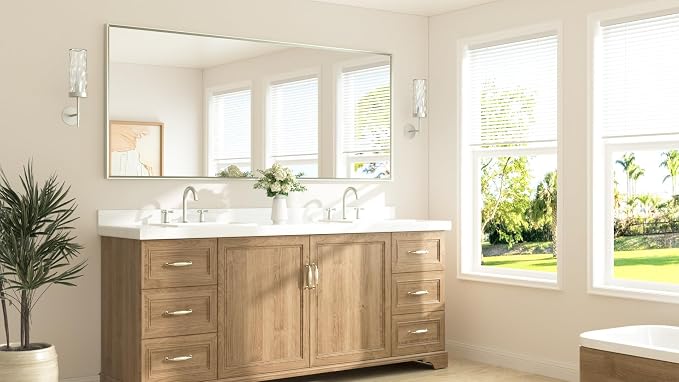 Brushed Nickel Vanity Mirror for Bathroom 84" x 36" Beveled Frame Rectangle Bathroom Mirror for Over Sink Brushed Nickel, Tempered Glass, Stronger Frame, Modern Farmhouse Bedroom, Entryway