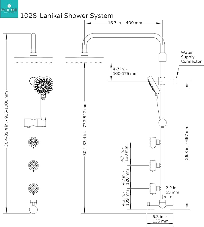 Lanikai Rain Shower Head with Handheld Spray Combo - 1028-CH-1.8GPM, Polished Chrome - 8" Rain Showerhead with Handheld Sprayer, 3 Spray Jets, 5-Function Rainfall Shower Head with Hose, 1.8 GPM