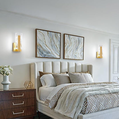 Modern LED Wall Sconces Set of 2, Hardwired Acrylic Wall Light Lighting, Gold Indoor Lighting Fixture Lamps, 6000K Cool White Wall Mount Lamps for Bedroom Corridor Stairs Bathroom
