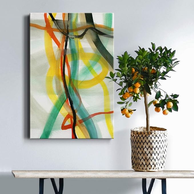 Renditions Gallery Canvas Wall Art Paintings for Wall Decorations Colorful Intersecting Lines Inkten Abstract Wall Hanging Artwork for Bedroom Living Room Office Kitchen - 24"x36" LT02