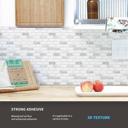 Art3d 10-Pack Peel and Stick Stone Backsplash Tile, 12" x 12", White Marble | Strong Adhesion, Lightweight, Cuttable, Waterproof, Fadeless, Crack Resistant, for Kitchen, Bedroom, Ideal for Recently Moved