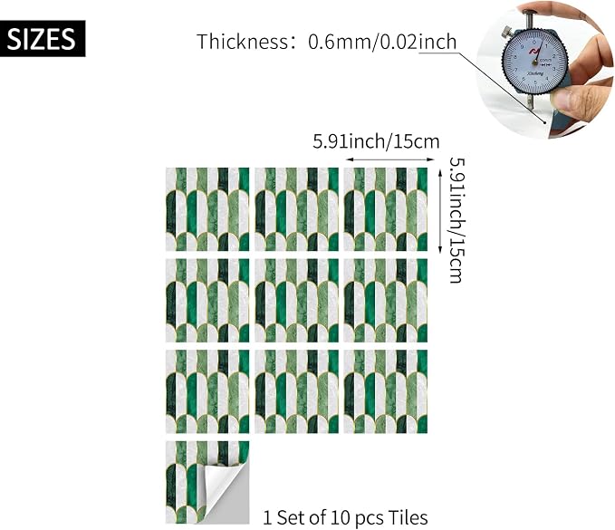 funlife Holographic Emerald Art Deco Peel and Stick Backsplash Self-Adhesive PVC Wall Tiles Easy DIY with Tools for Kitchen Bathroom and Laundry Room 5.9"x5.9"x10-Sheet Arch Mosaic